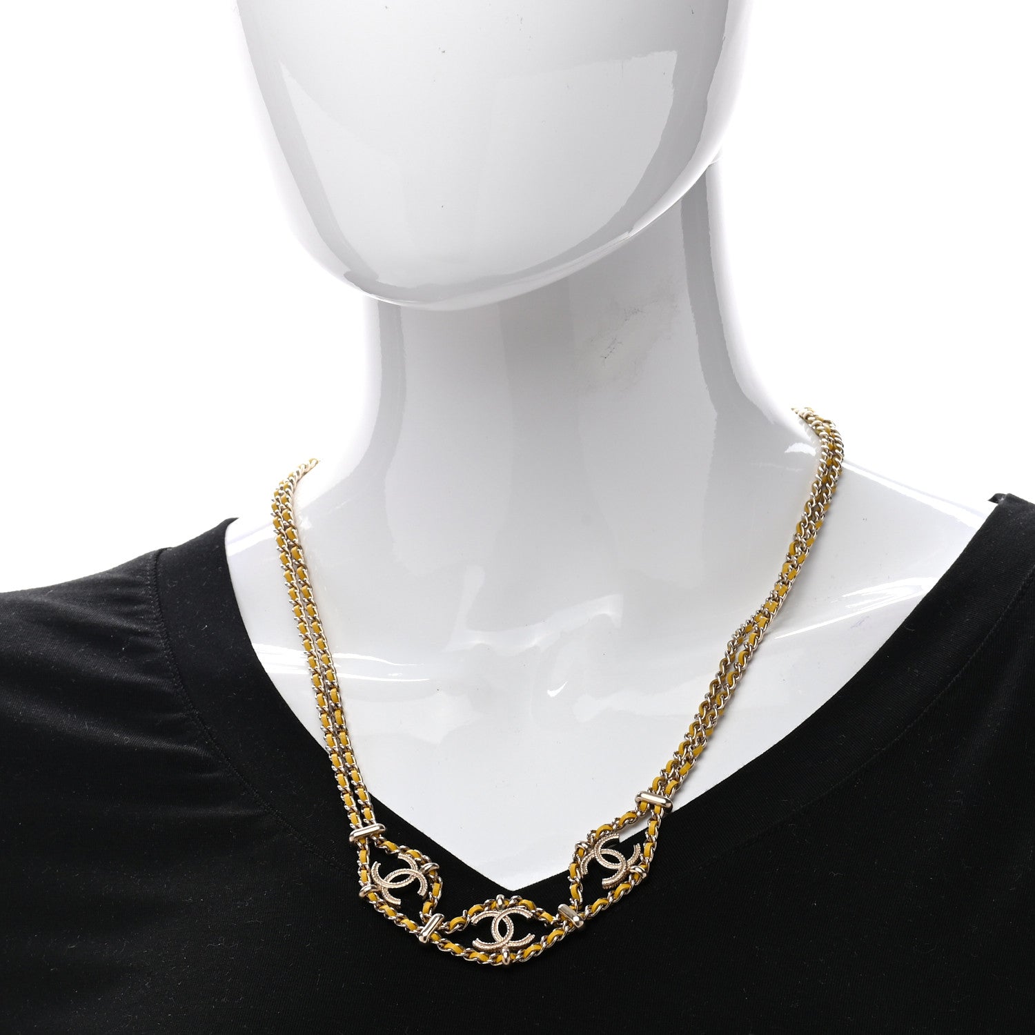 Chanel Metal Lambskin CC Chain Link Necklace Yellow Gold 2 of 5