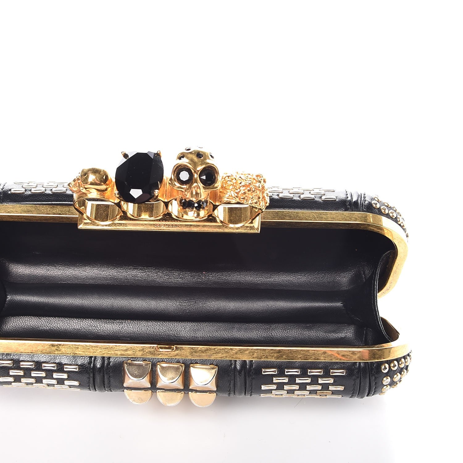 Alexander McQueen Nappa Studded Skull Knuckle Box Clutch Black 6 of 8