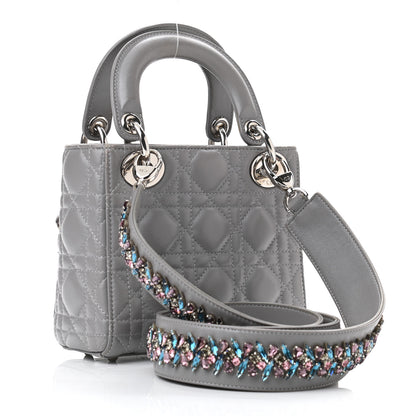Christian Dior Lambskin Cannage Mini Lady Dior Crystal Strap Grey 3 of 11