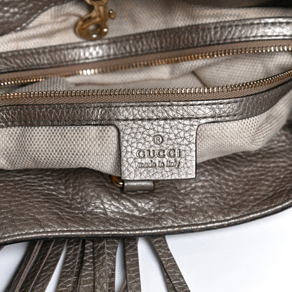 Gucci Metallic Pebbled Calfskin Medium Soho Chain Shoulder Bag Golden Beige 6 of 13