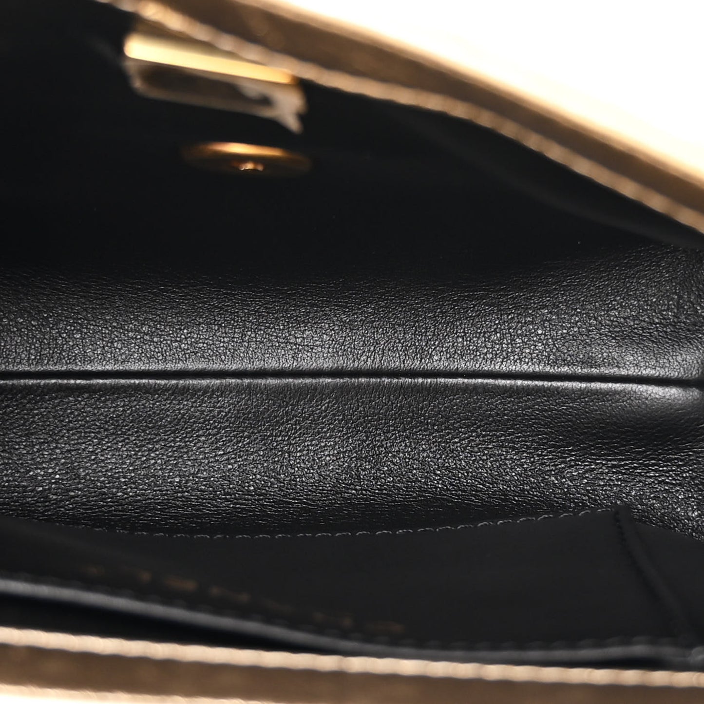 Metallic Lambskin Quilted Mini CC Crystal Logo Chain Flap Gold