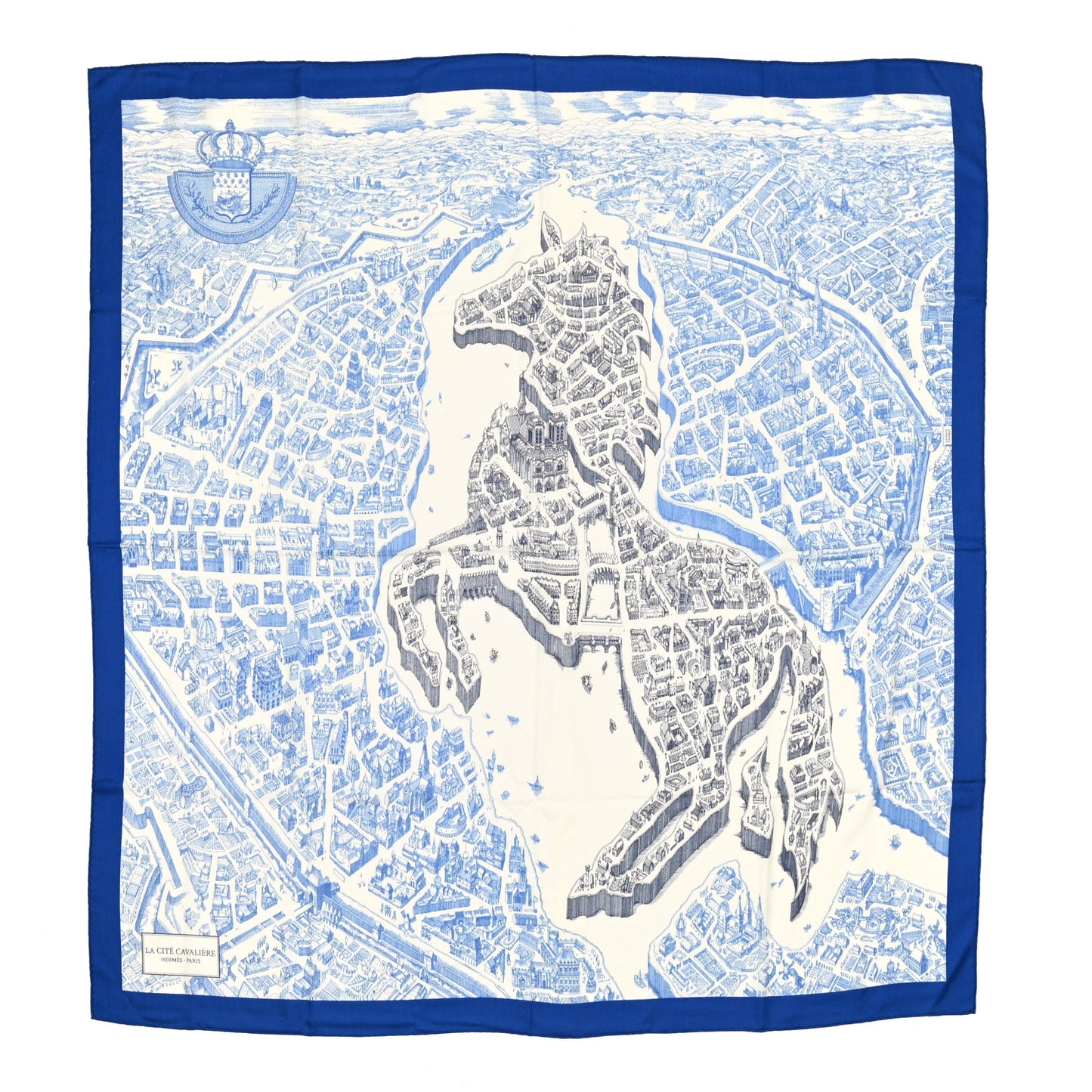 Cashmere Silk La Cite Cavaliere Shawl 140 Bleu Roy White Encre