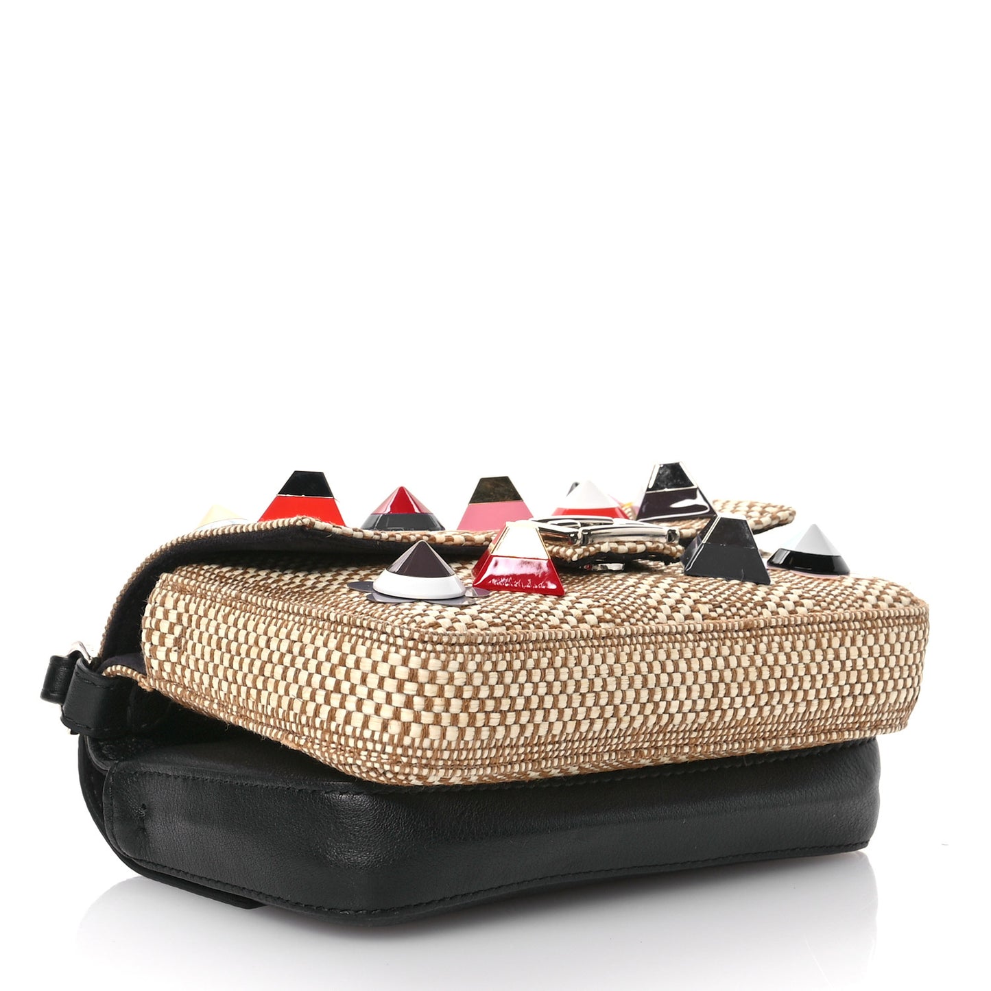 Paglia Vitello Dolce Paillettes Flowerland Studded Striped Micro Double Baguette Natural Multicolor