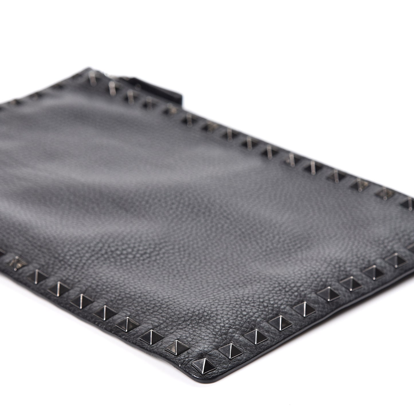 Pebbled Calfskin Large Rockstud Zip Pouch Black