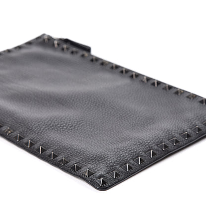 Valentino Garavani Pebbled Calfskin Large Rockstud Zip Pouch Black 8 of 8