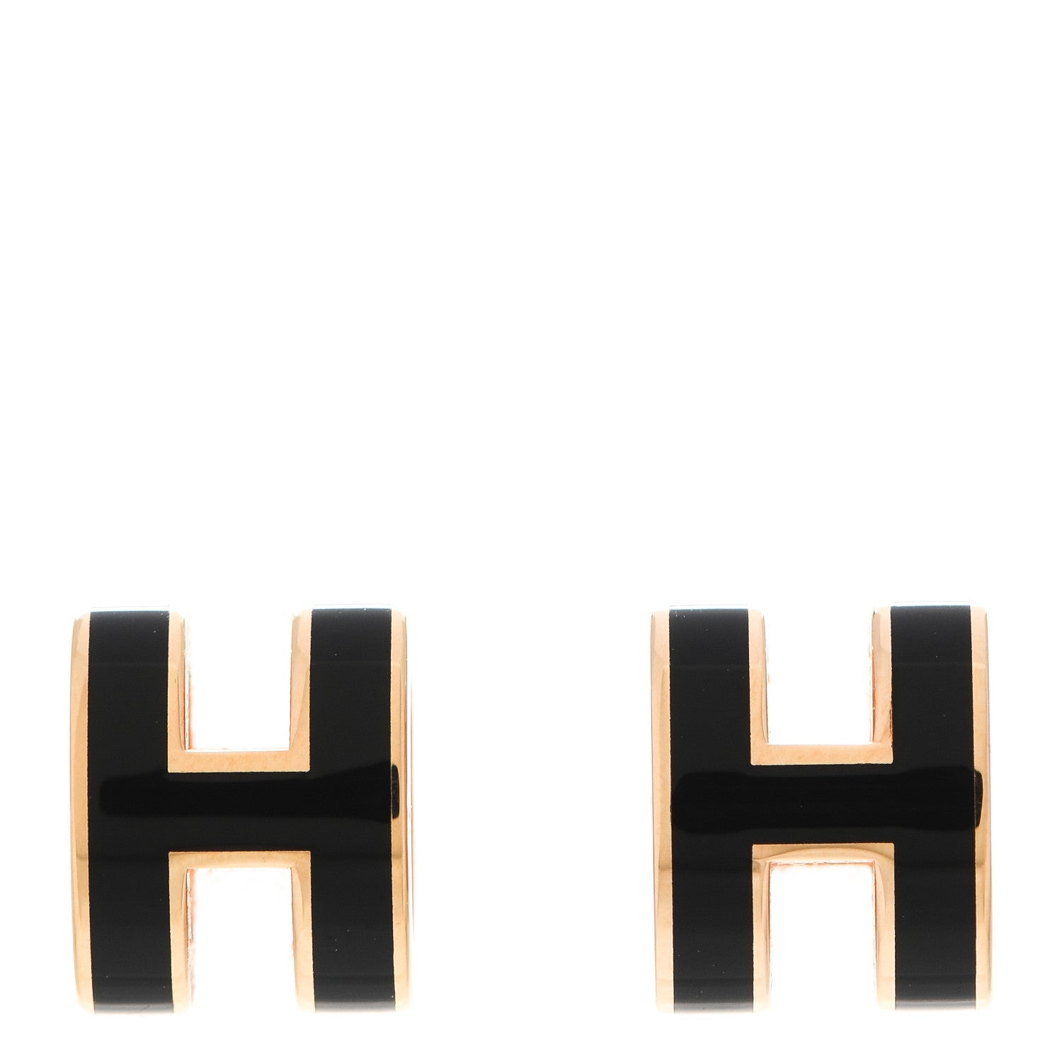 Hermes Rose Gold Lacquered Pop H Earrings Black 1 of 6