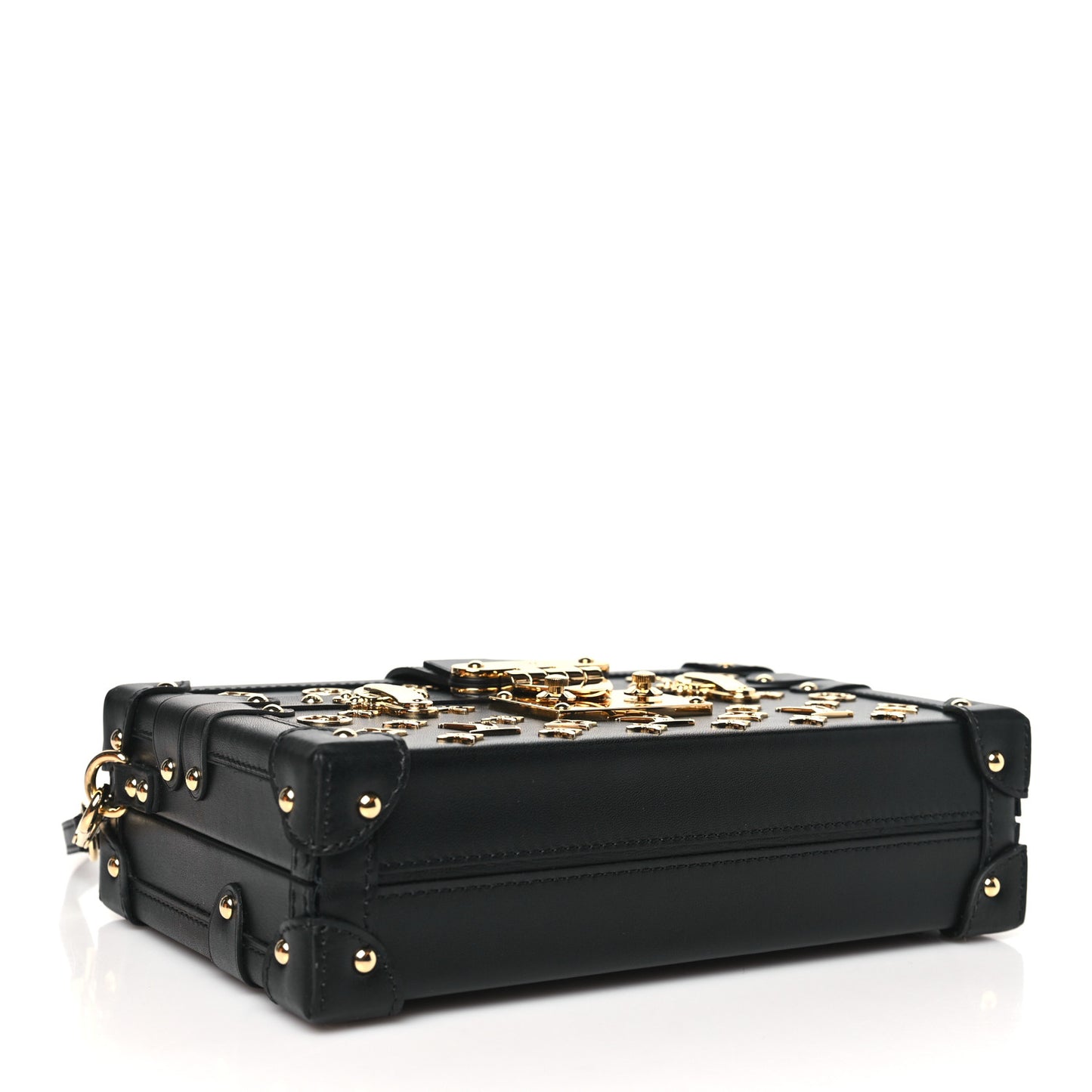 Calfskin Metal Monogram Petite Malle Black