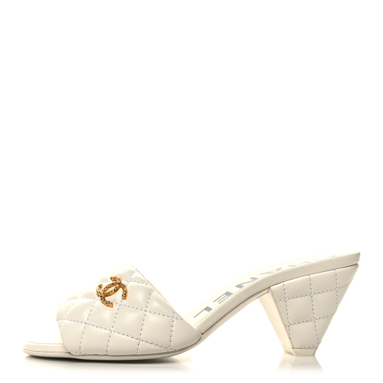 Chanel Lambskin Quilted Textured CC Mules 37.5 White 1 of 8