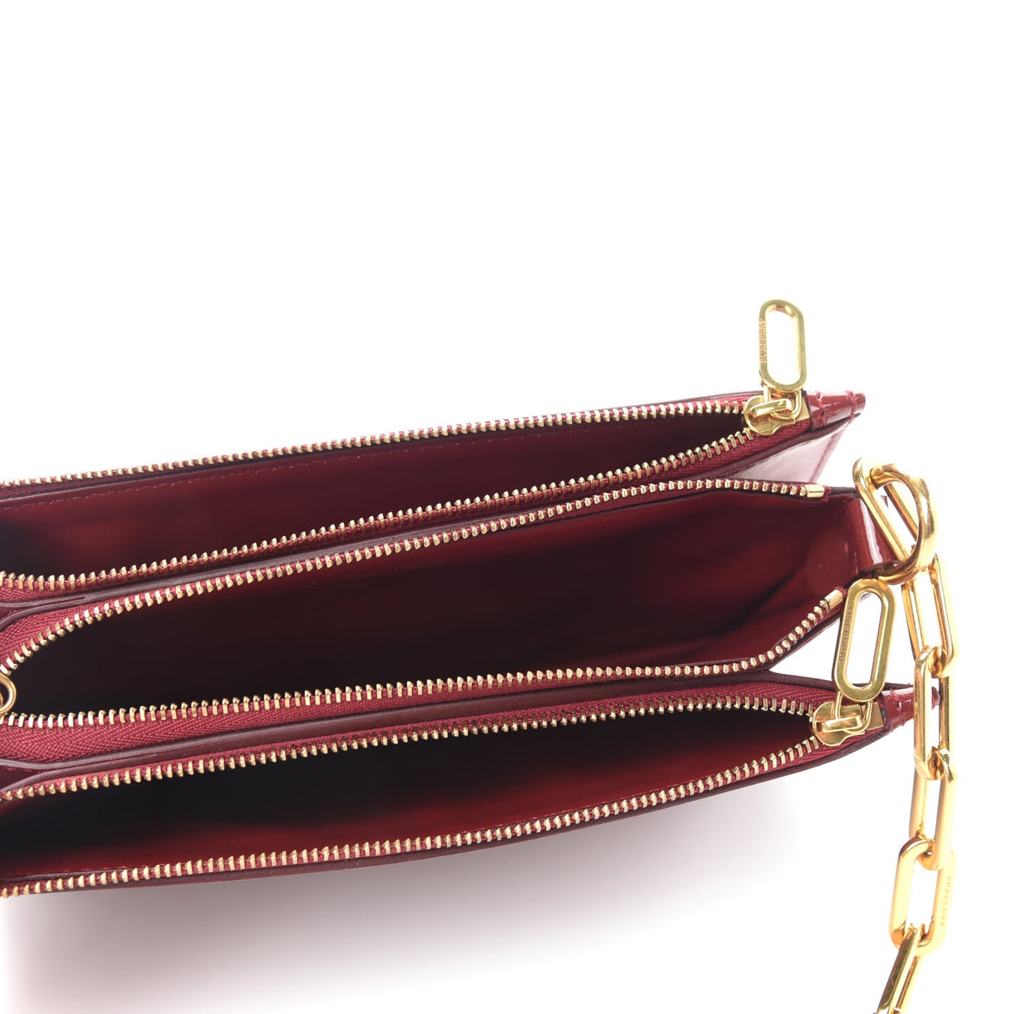 Patent Calfskin Penhurst Chain Triple Zip Shoulder Bag Cardinal Red