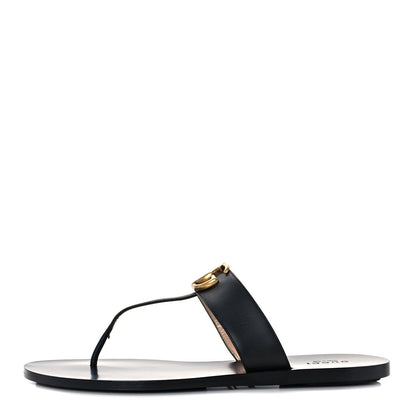 Gucci Calfskin GG Marmont Thong Sandals 39.5 Black 1 of 7