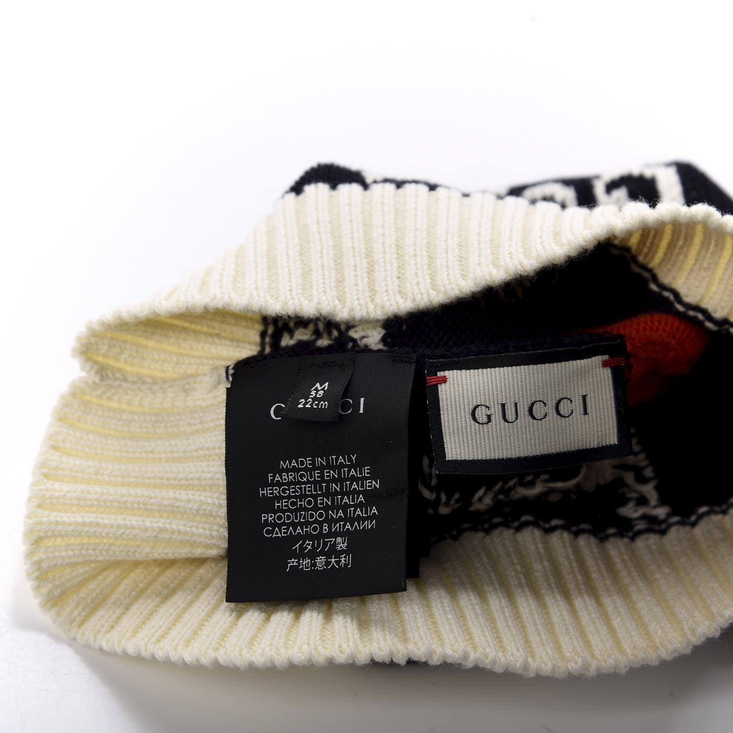 Gucci Cable Knit GG Monogram Beanie Hat M Navy Red 4 of 4