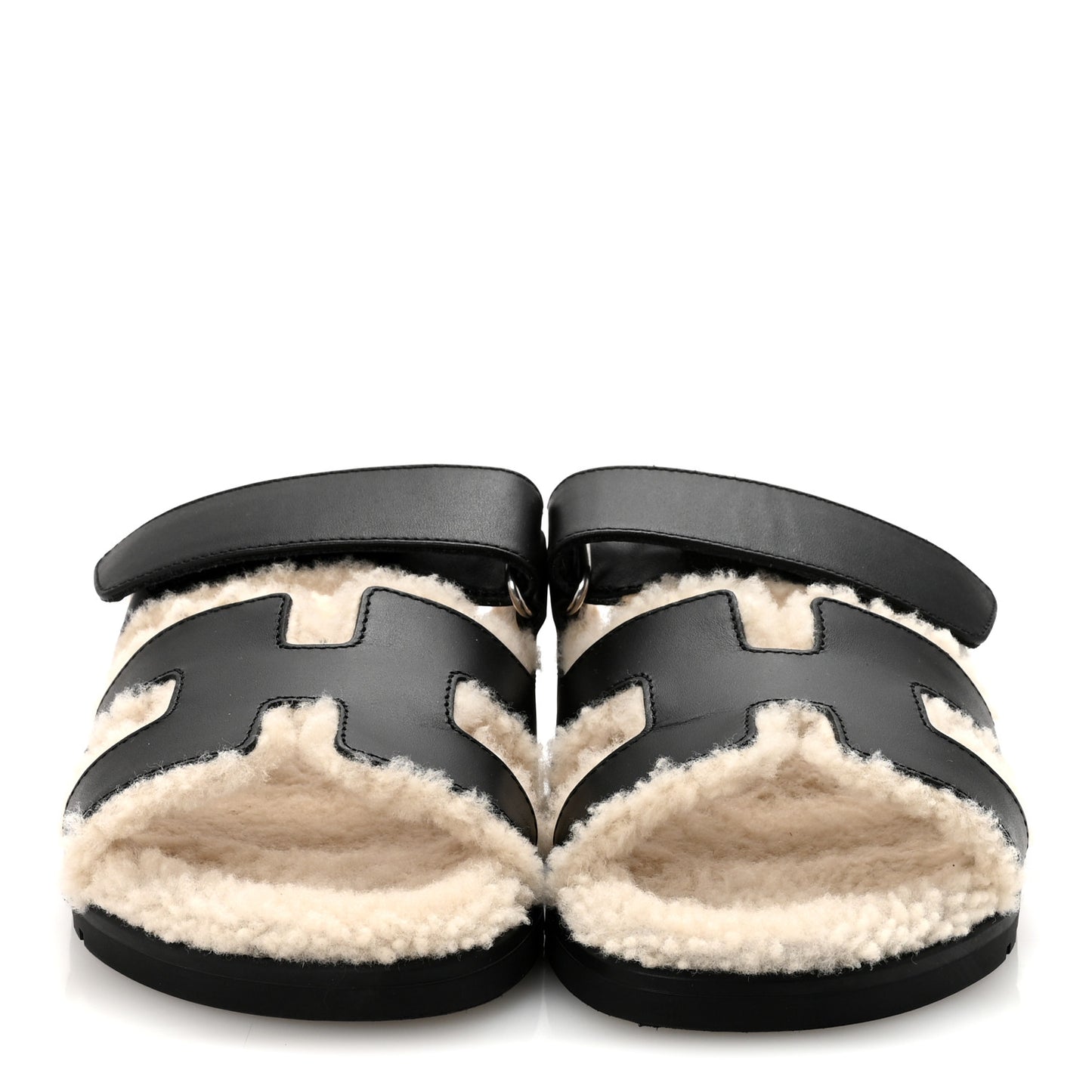 Calfskin Woolskin Womens Chypre Sandals 35.5 Black Ecru