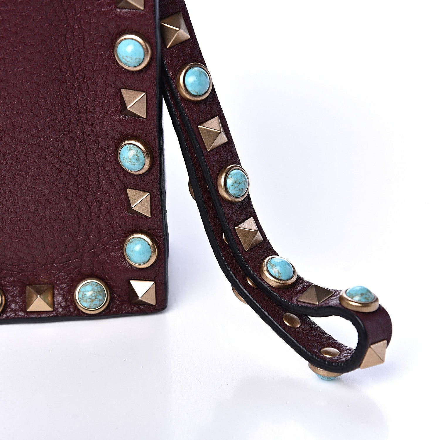 Valentino Garavani Pebbled Calfskin Rockstud Rolling Wristlet Clutch Rubin 10 of 11
