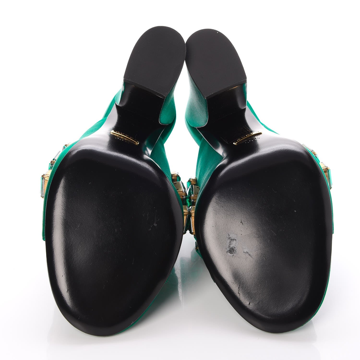 Gucci Silk Satin Crystal Embellished High Heel Slide Sandals 39.5 Emerald 5 of 9