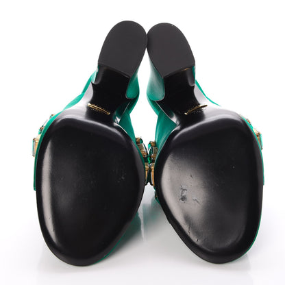 Gucci Silk Satin Crystal Embellished High Heel Slide Sandals 39.5 Emerald 5 of 9