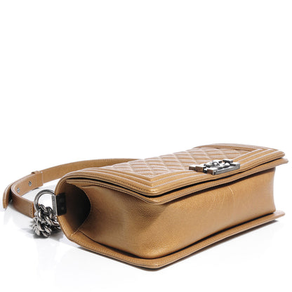 Chanel Metallic Calfskin Quilted Medium Boy Flap Dark Gold 4 of 9