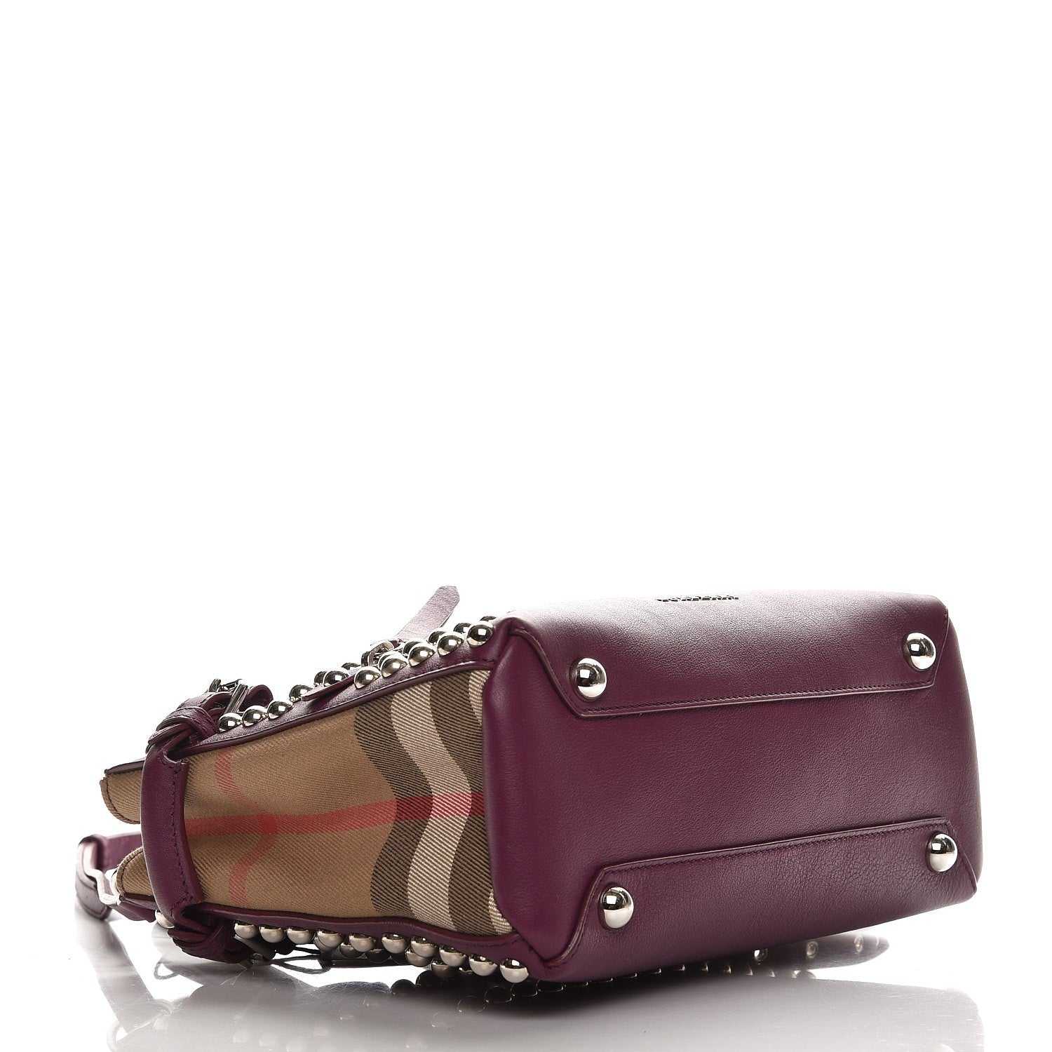 Burberry Calfskin House Check Studded Small Banner Tote Dark Plum 5 of 9