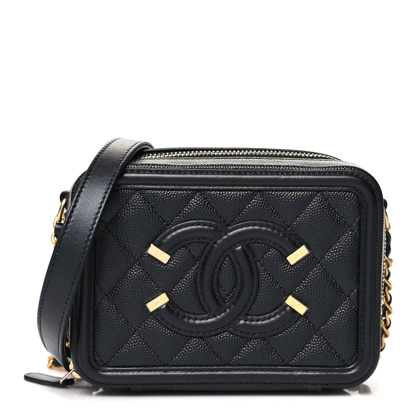 Caviar Quilted CC Filigree Vanity Clutch With Chain Black