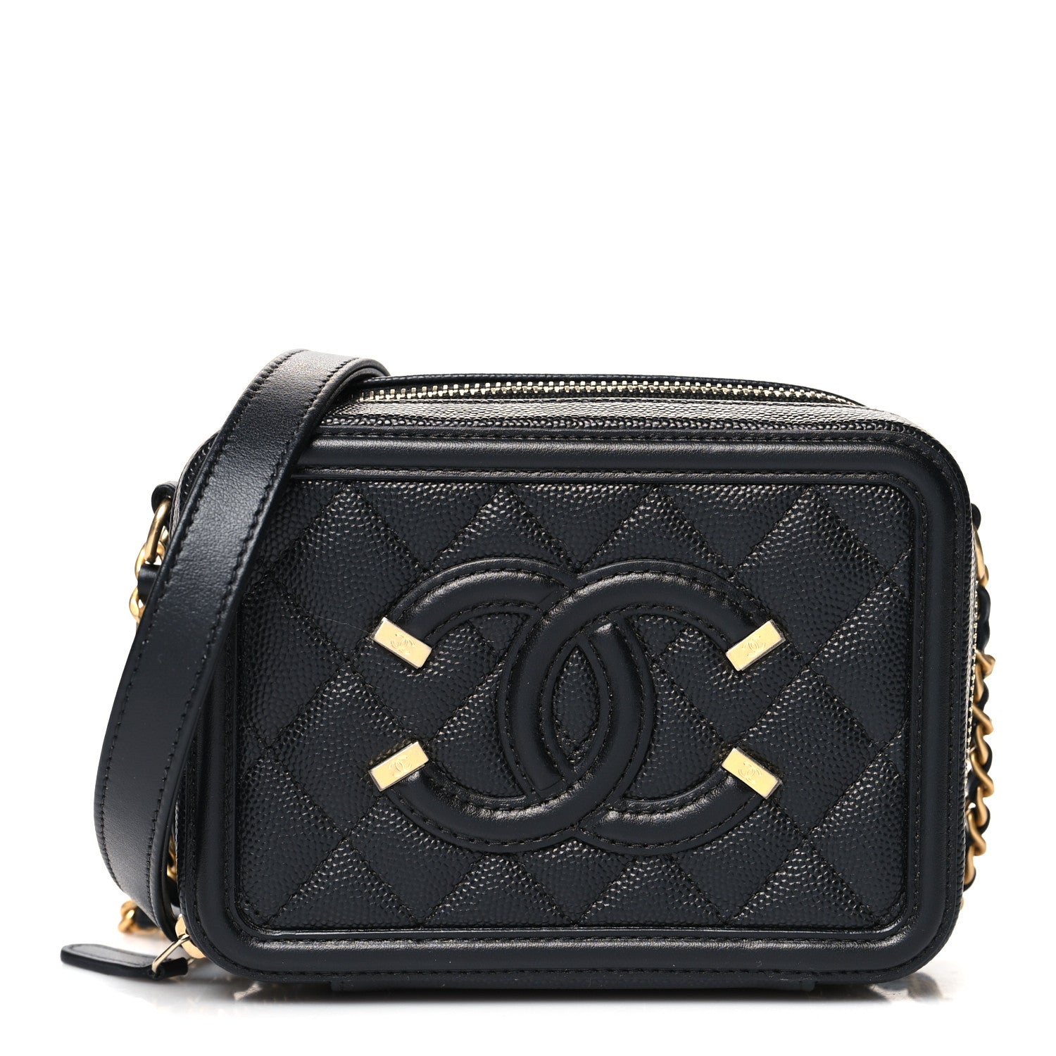 Chanel Caviar Quilted CC Filigree Vanity Clutch With Chain Black 1 of 10