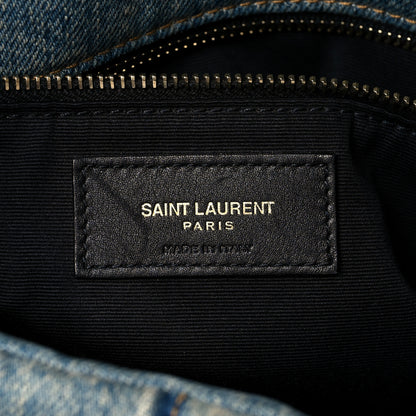 Saint Laurent Denim Quilted Medium Loulou Puffer Monogram Chain Satchel Blue Black 6 of 10