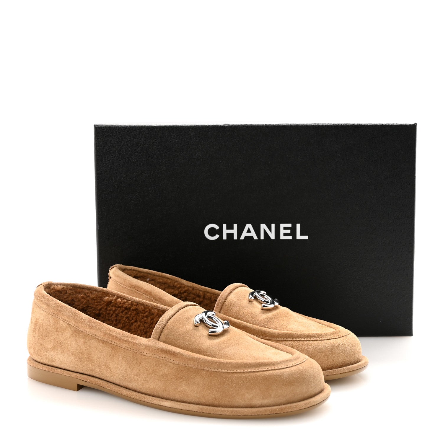 Chanel Suede Calfskin CC Loafers 38.5 Dark Beige 10 of 10