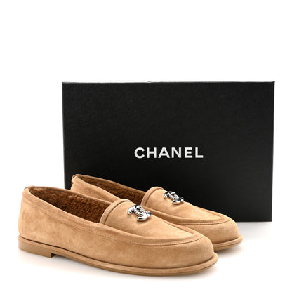 Chanel Suede Calfskin CC Loafers 38.5 Dark Beige 10 of 10