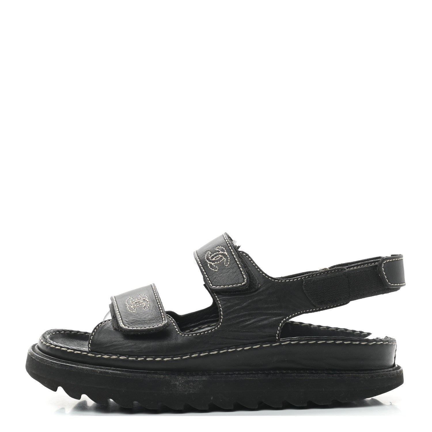 Chanel Lambskin Velcro Dad Sandals 35 Black 1 of 10