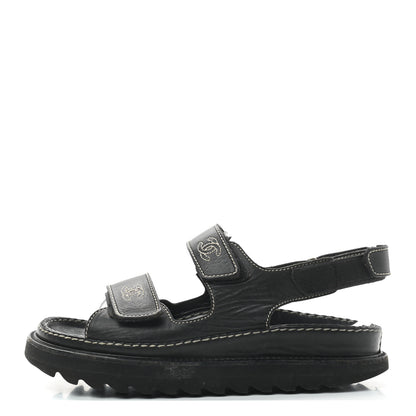 Chanel Lambskin Velcro Dad Sandals 35 Black 1 of 10