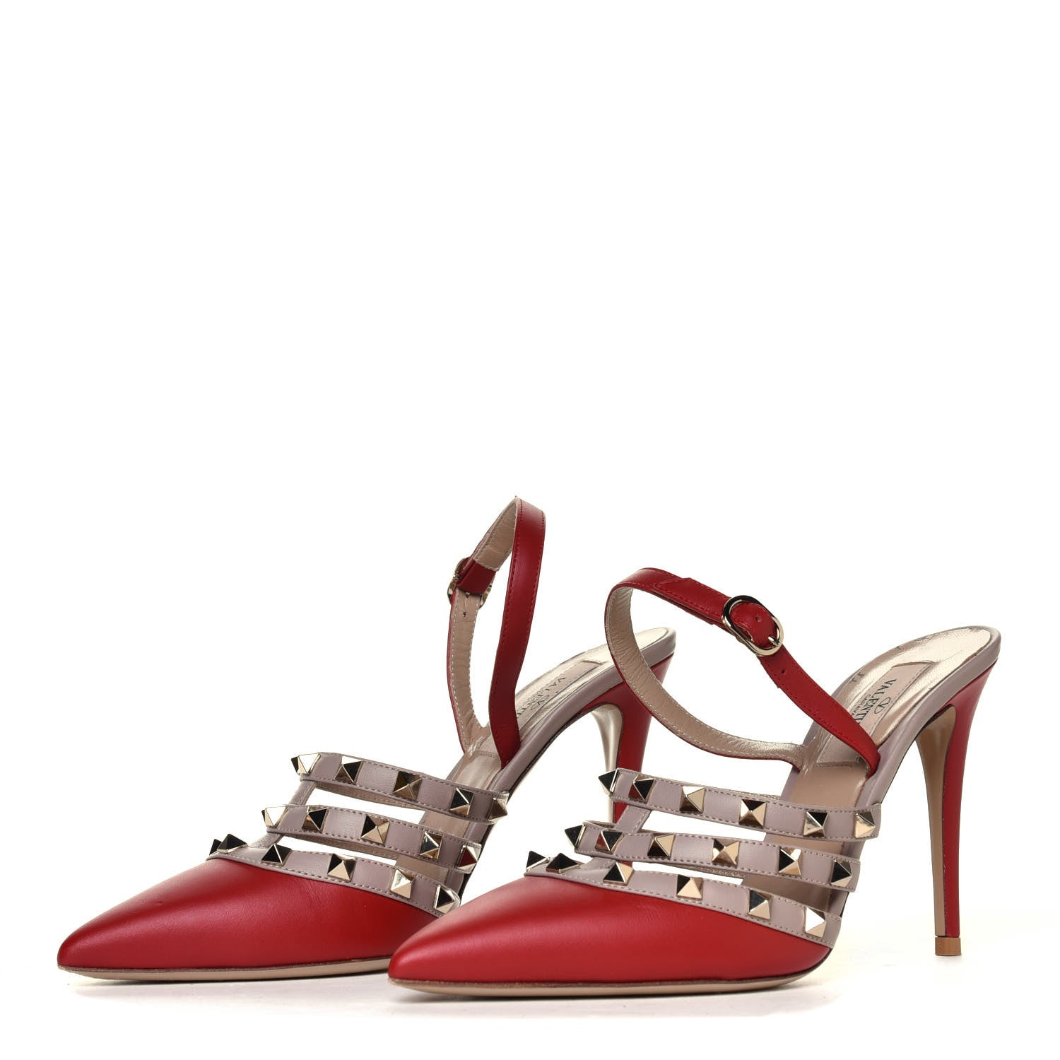 Valentino Garavani Calfskin Nappa Rockstud Cage Slingback Pumps 37.5 Rosso Valentino Poudre 2 of 6