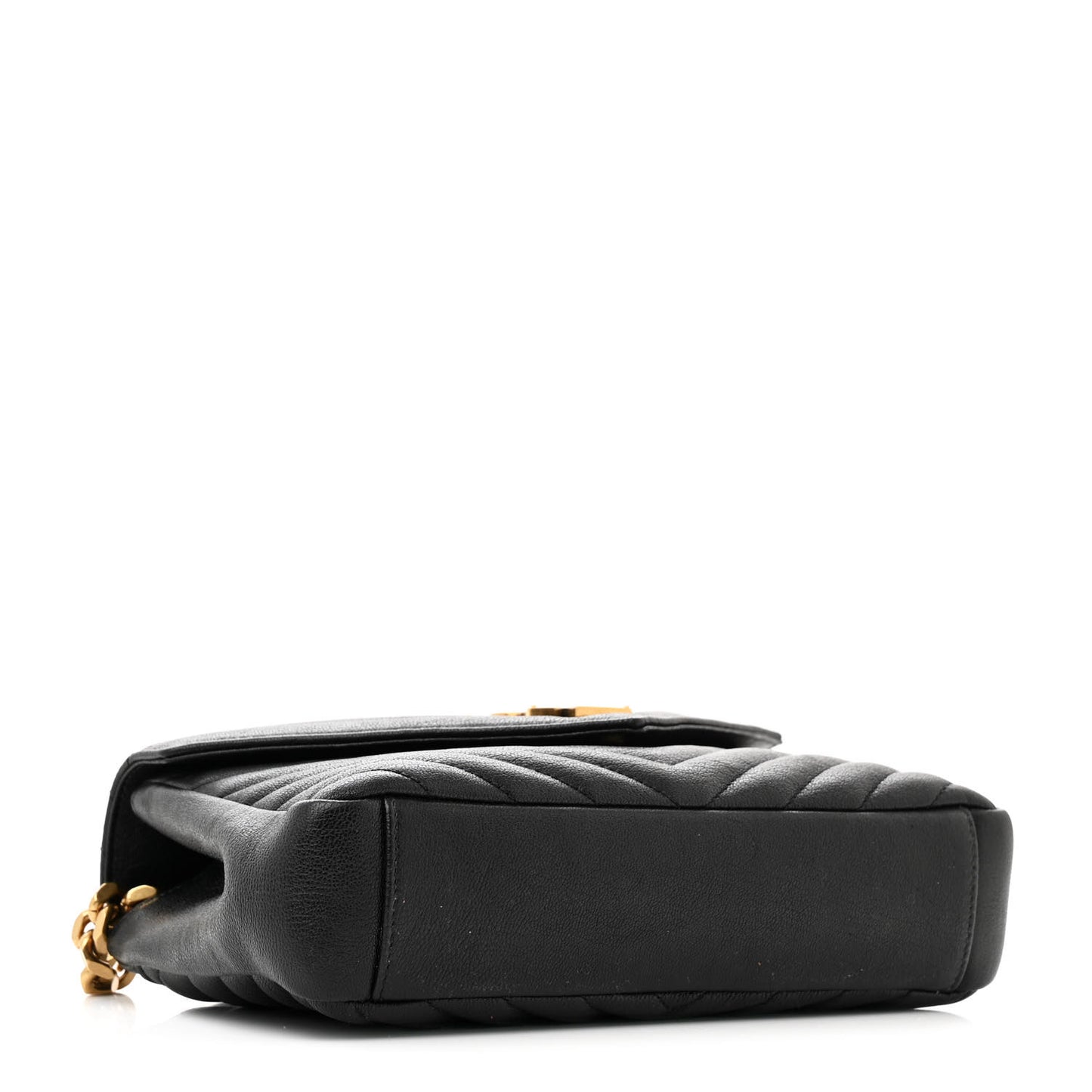 Sheepskin Matelasse Chevron Monogram Medium College Bag Black