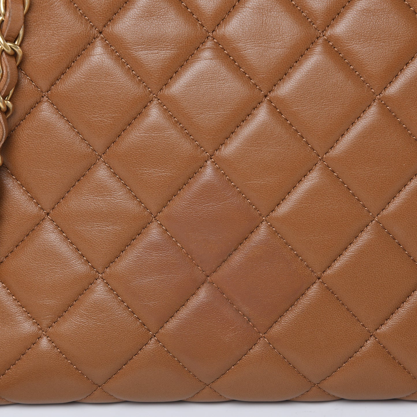 Lambskin Quilted Medium Trendy CC Bowling Bag Camel