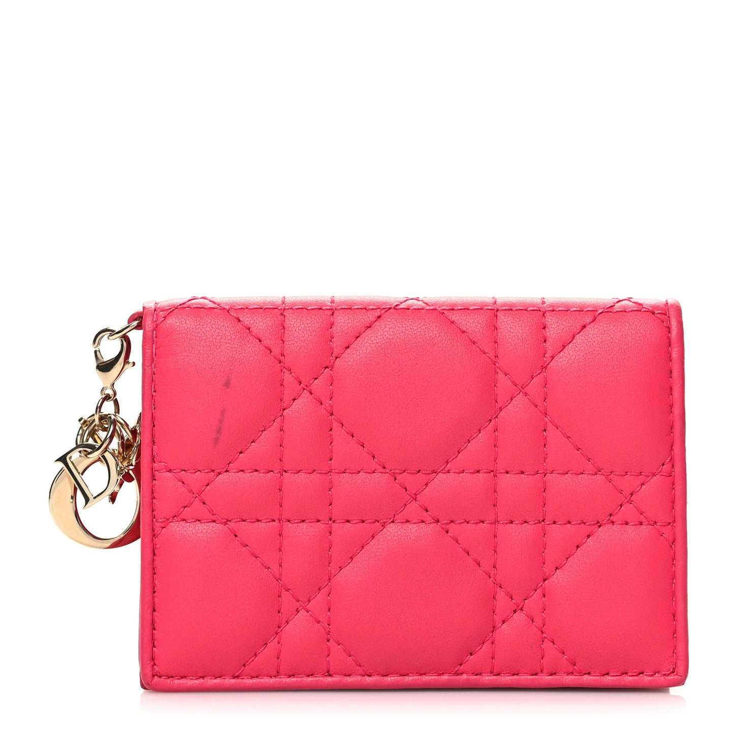 Lambskin Cannage Small Lady Dior Flap Card Holder Fuchsia