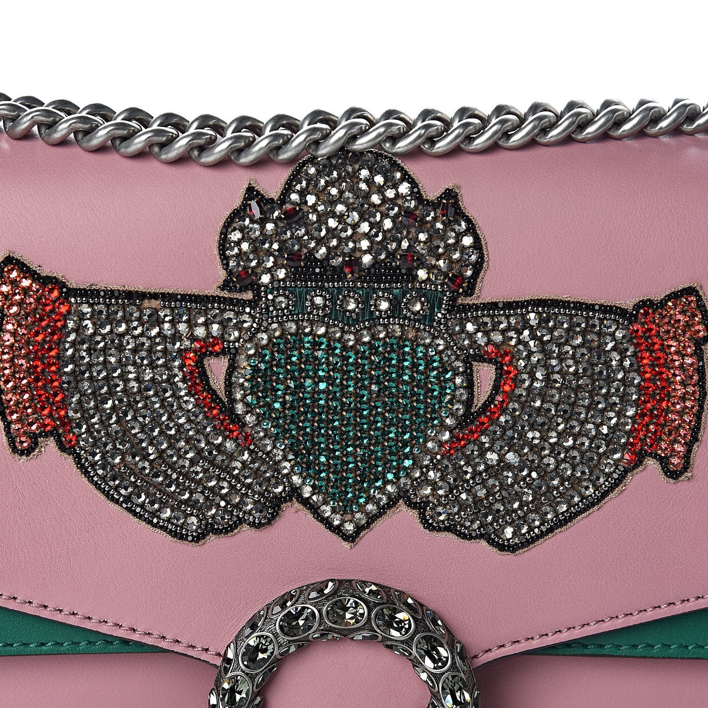 Calfskin Heart Embroidered Medium Dionysus Shoulder Bag Pink
