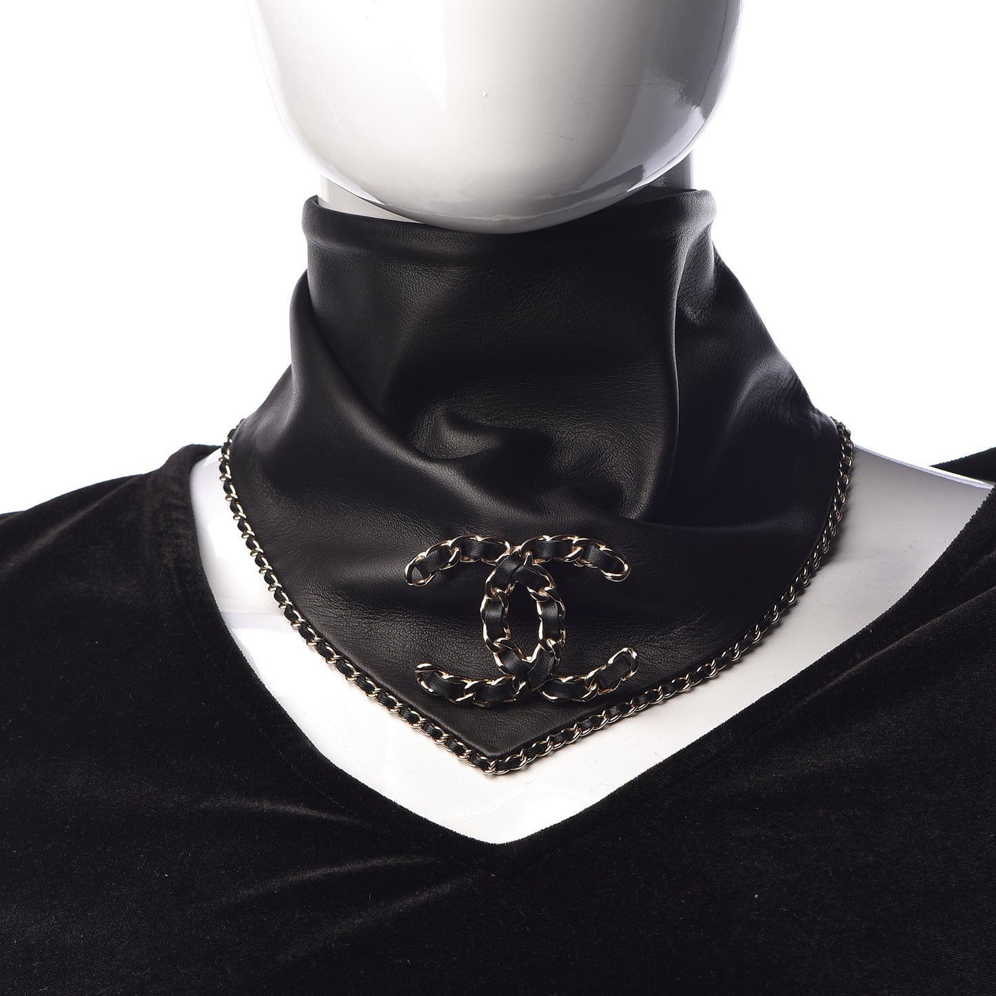 Lambskin Calfskin Chain CC Bandana Black Gold