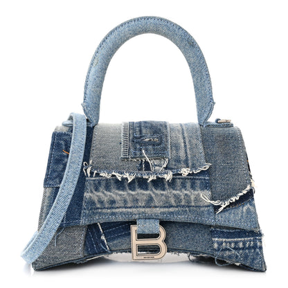 Balenciaga Denim Patchwork Small Hourglass Top Handle Bag Washed Blue 1 of 9