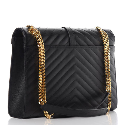 Saint Laurent Grain De Poudre Matelasse Chevron Large Monogram Satchel Black 4 of 11