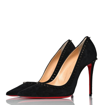 Christian Louboutin Veau Velours Anjalina 100 Pumps 38 Black Gun 3 of 8