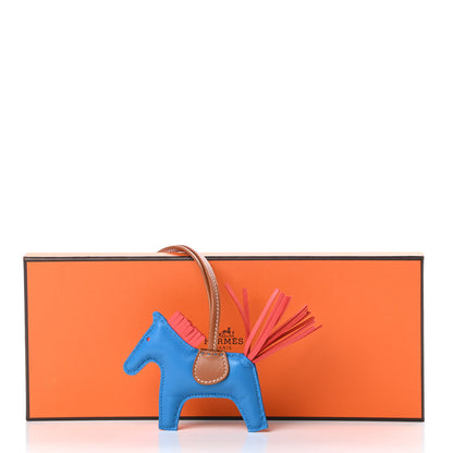 Hermes Milo Lambskin Grigri Rodeo Horse Bag Charm PM Blue Zanzibar Rose Texas Gold 5 of 5