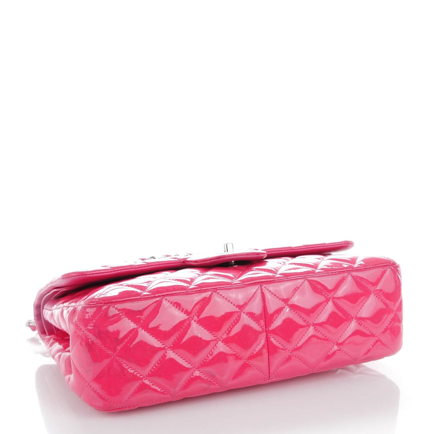 Patent Calfskin Quilted Jumbo Double Flap Fuchsia