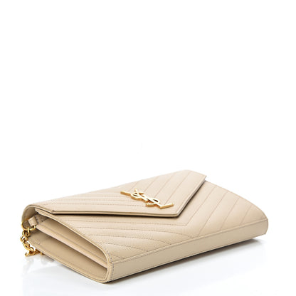 Saint Laurent Grain De Poudre Matelasse Chevron Monogram Chain Wallet Nude Powder 3 of 15