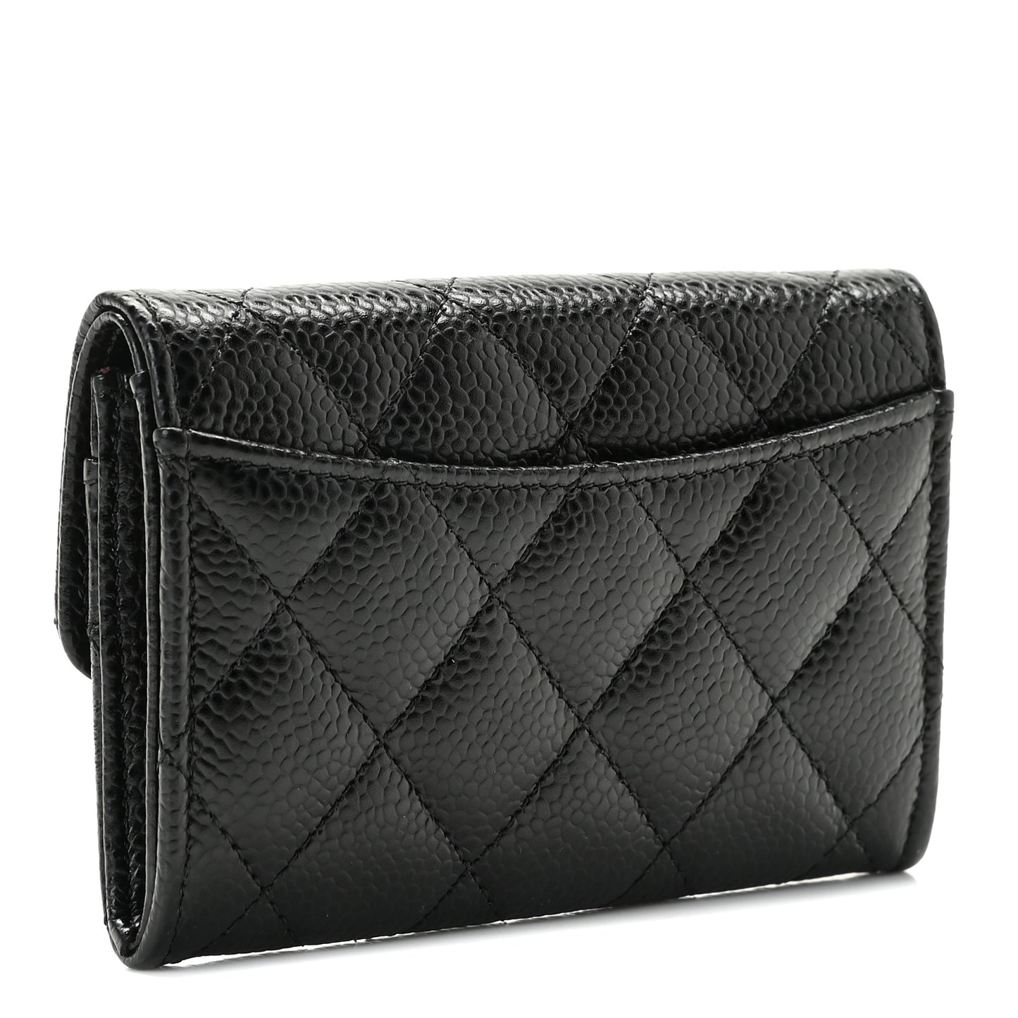 Caviar Quilted Flap Card Holder Wallet Black