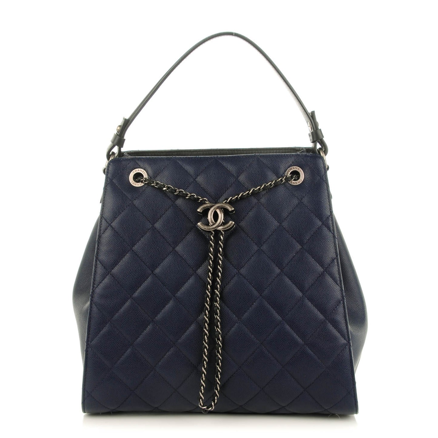 Caviar Quilted Medium CC Bucket Bag Dark Blue