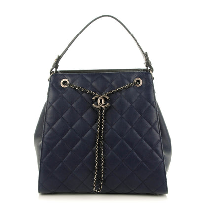 Chanel Caviar Quilted Medium CC Bucket Bag Dark Blue 1 of 7