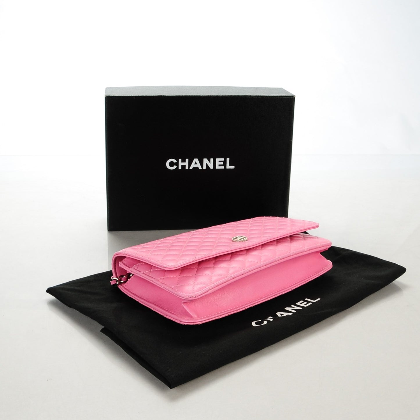 Lambskin Micro Quilted Wallet On Chain WOC Pink
