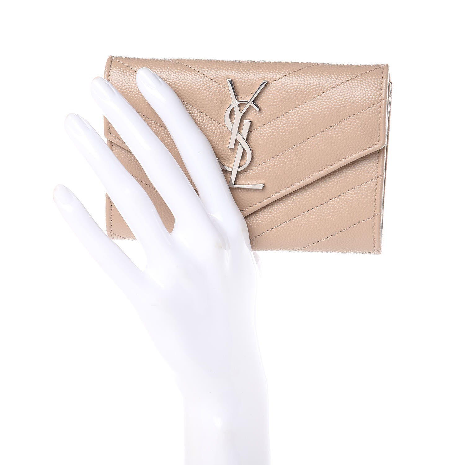 Saint Laurent Grain De Poudre Matelasse Chevron Small Monogram Envelope Wallet Dark Beige 2 of 7