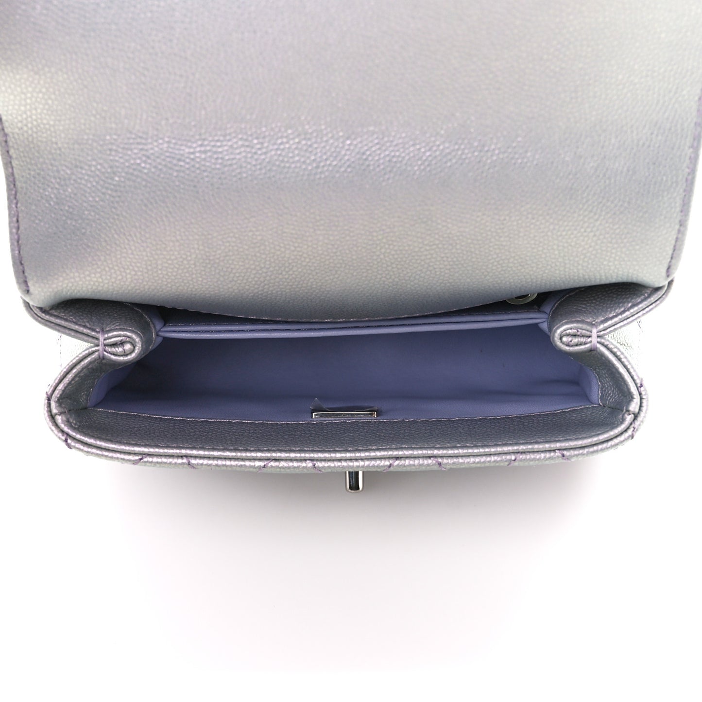 Iridescent Caviar Quilted Extra Mini Coco Handle Flap Purple