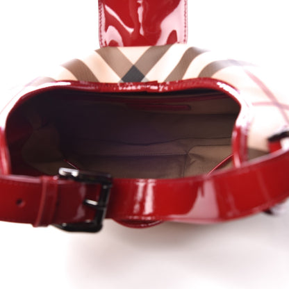 Burberry Patent Nova Check Brook Hobo Military Red 5 of 9