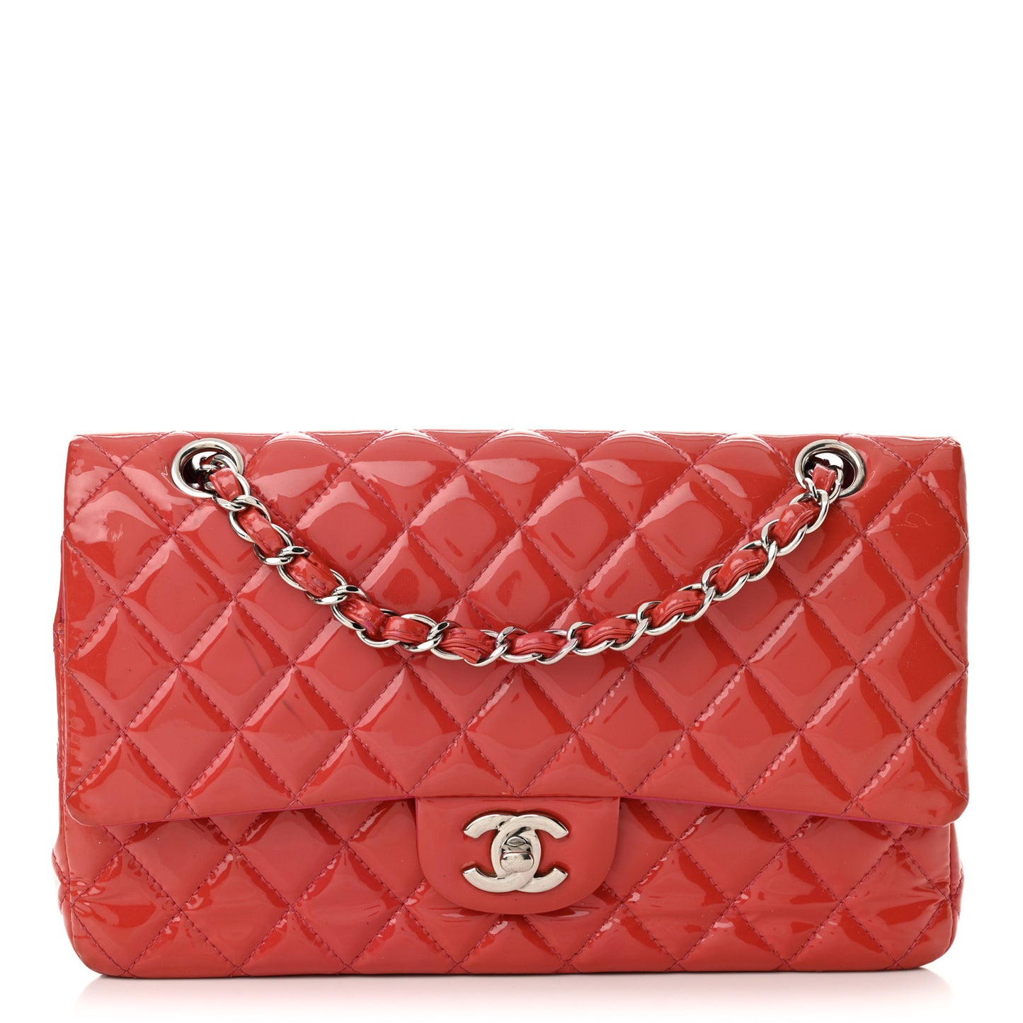 Patent Quilted Medium Double Flap Dark Pink