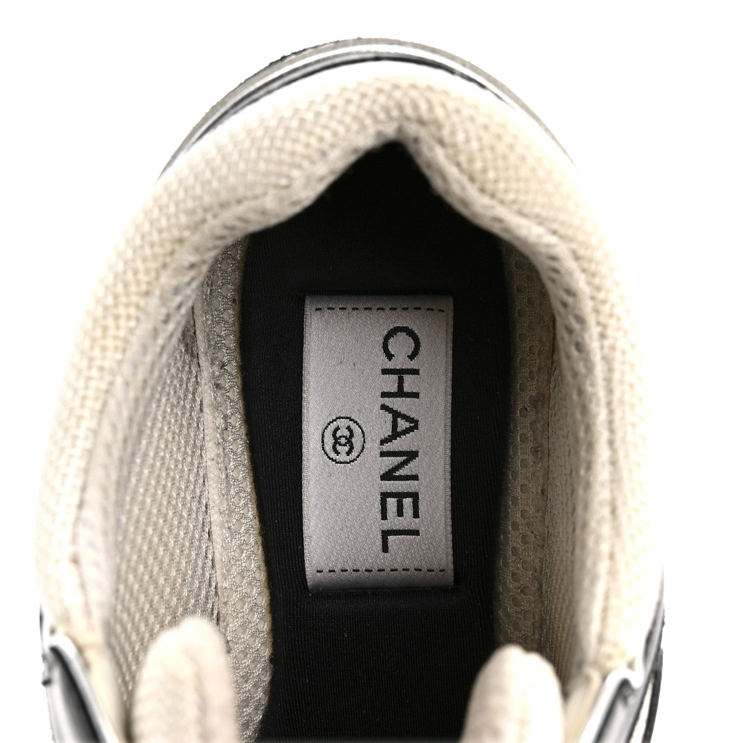 Chanel Mesh Suede Calfskin Grained Calfskin Womens CC Sneakers 35 Black White Silver 7 of 12