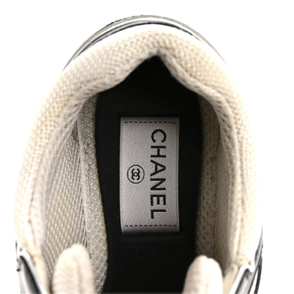 Chanel Mesh Suede Calfskin Grained Calfskin Womens CC Sneakers 35 Black White Silver 7 of 12